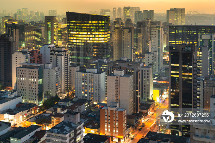 Panoramic view of Sao Paulo at dusk, Brazil, South America