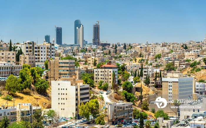 Cityscape of Amman downtown with skyscrapers at background