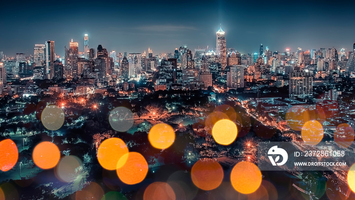 Bangkok city aerial view in the evening, Thailand