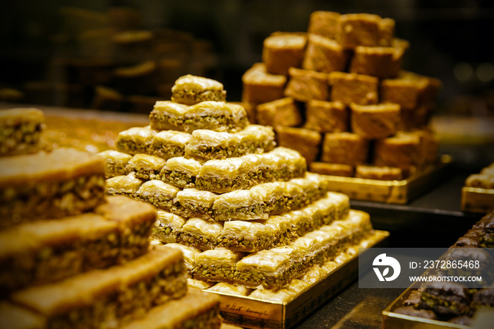 Turkish Ramadan Dessert Baklava with concept background