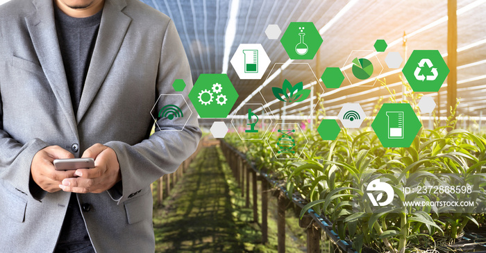 agriculture technology concept man Agronomist Using a Tablet Internet of things  report