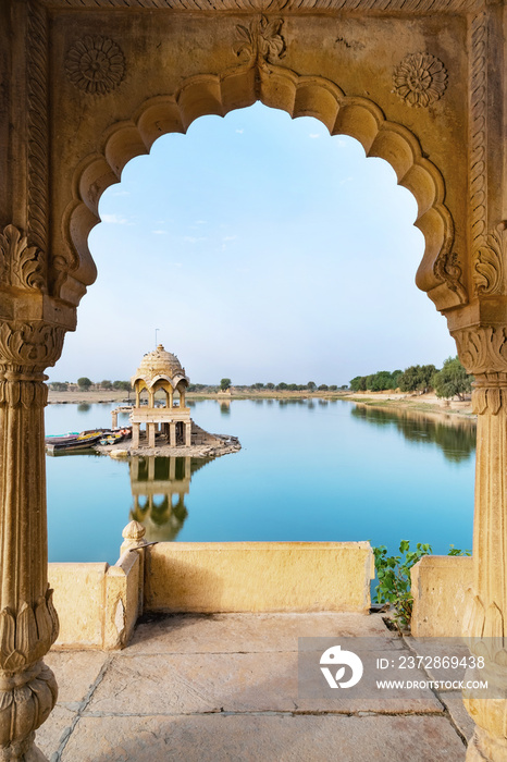 Gadisar lake in the morning at Jaisalmer, Rajasthan, India. An UNESCO World herritage.