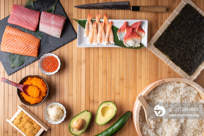 日本寿司原料俯视图背景