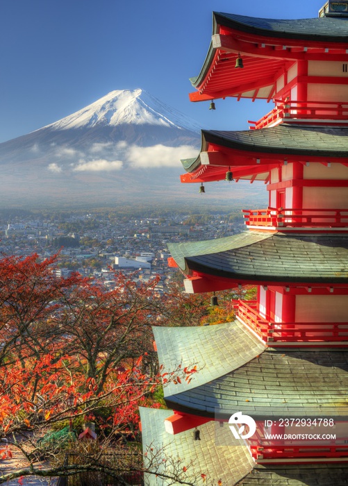 日本荒仓神宫的富士山和秋叶