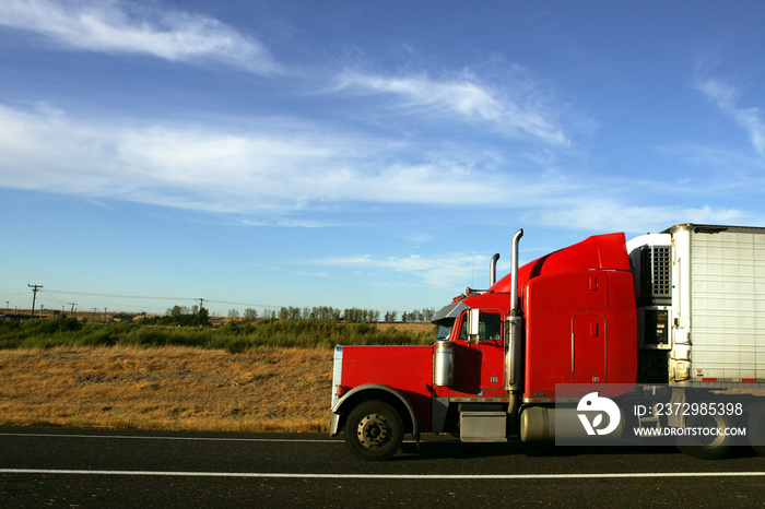 Semi truck going fast on interstate highway