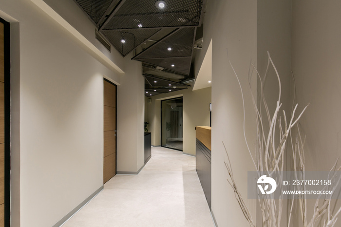 Reception area with reception desk in gym fitness center