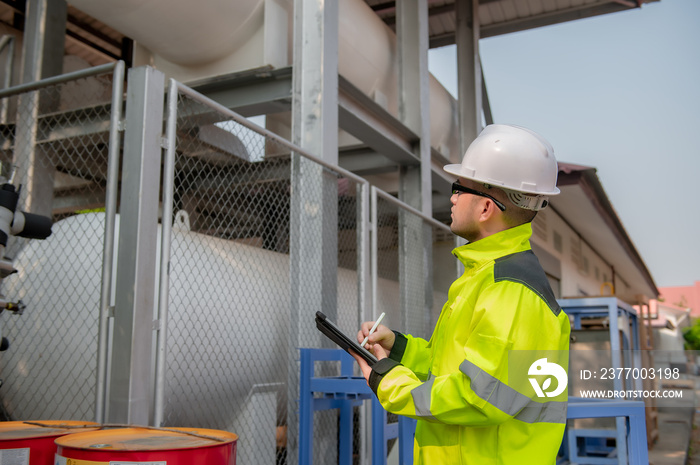 Engineers work place to keep liquid helium,preventive maintenance schedule checking,Thailand people