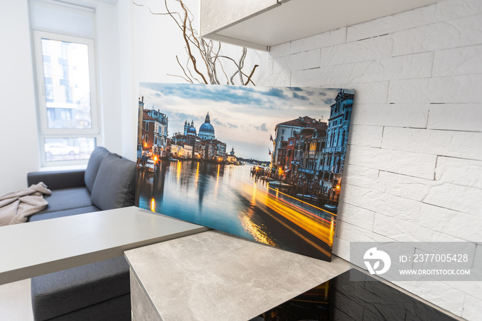 Modern living room interior with canvas.