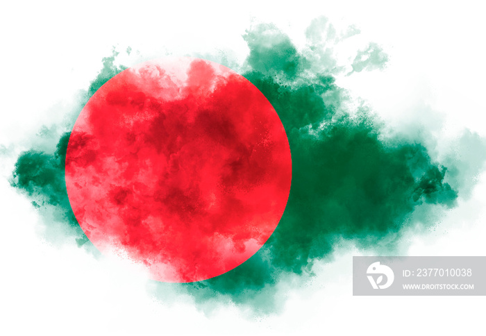 Bangladesh flag performed from color smoke on the white background. Abstract symbol.