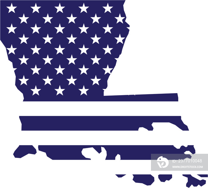 outline drawing of louisiana state map on usa flag.