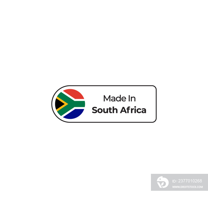 Made in South Africa png label design with flag and text