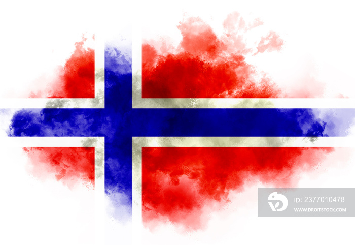 Norwegian flag performed from color smoke on the white background. Abstract symbol.