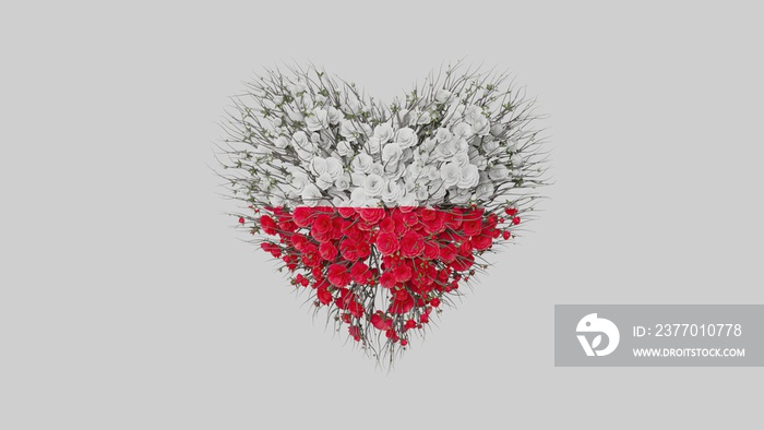 Independence day Poland. 11 November. Heart shape made out of flowers on white background.