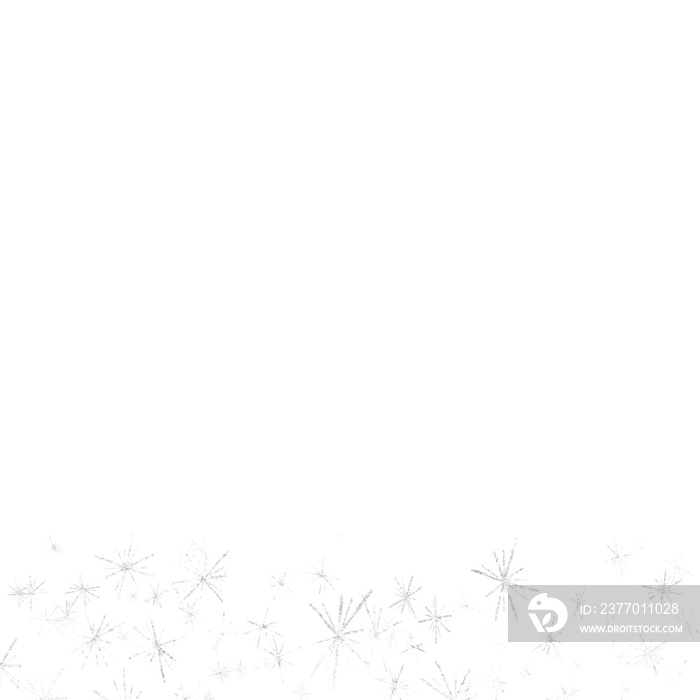 isolated white silver snowflakes bottom border overlay on a transparent background