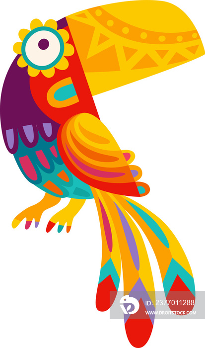 Cartoon toucan bird Mexican parrot ethnic ornament