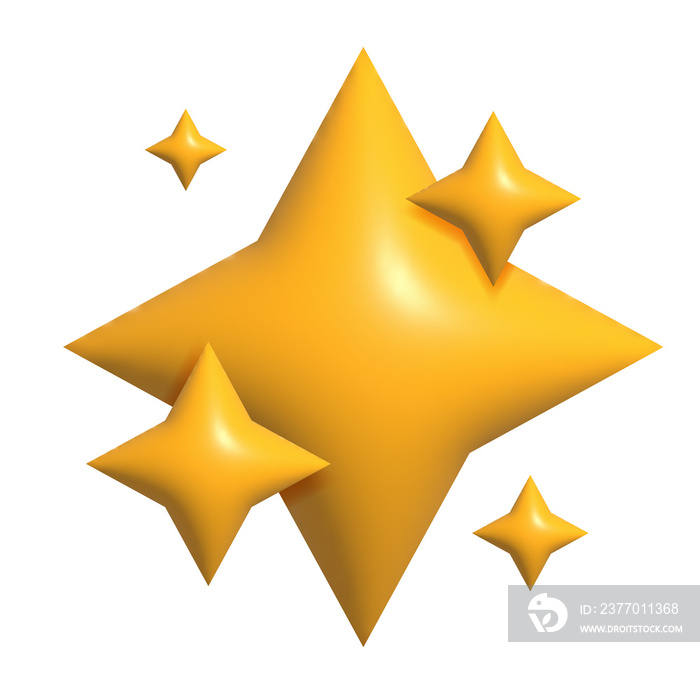 3D yellow stars sparkle firework, Decoration twinkle, shiny flash. Glowing light effect stars and bursts