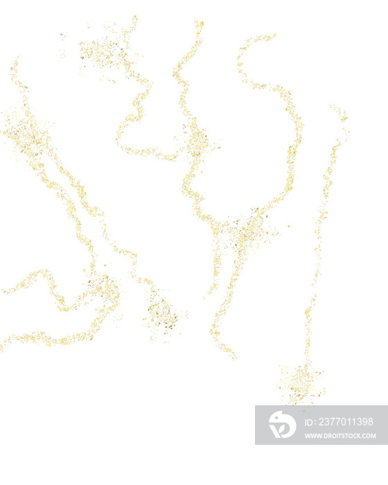 Isolated golden splatter, glitter wavy, stripes. Png illustration, transparent background. Gold spatter, spots, dots, lines. For overlay, montage, texture, greeting, invitation card, scrapbooking.