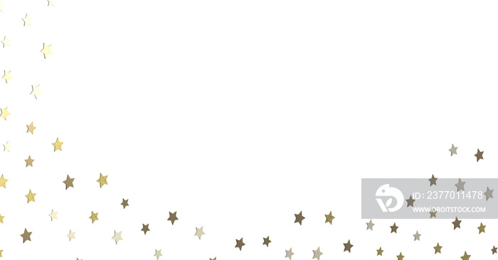 Banner with golden decoration. Festive border with falling glitter dust and stars.