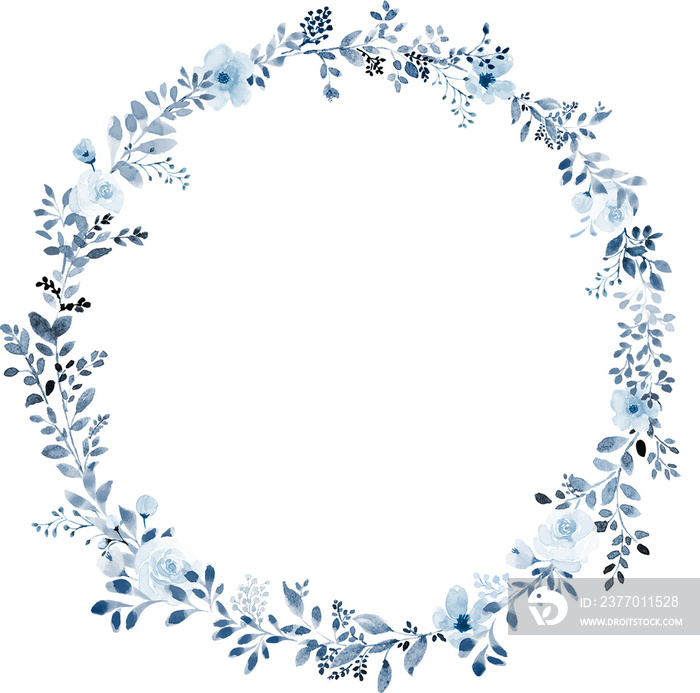 Watercolor Wreath of Blue Flower