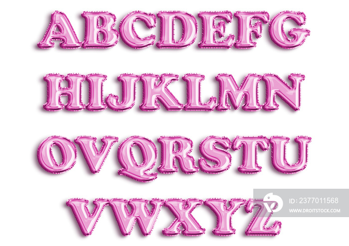 Full English alphabet of pink color inflatable balloon isolated on transparent background