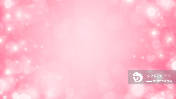 Valentines day pink bokeh background with soft hearts and circles