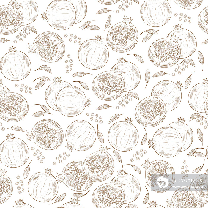 Pomegranate. Background, wallpaper, seamless, sketch. Monochrome