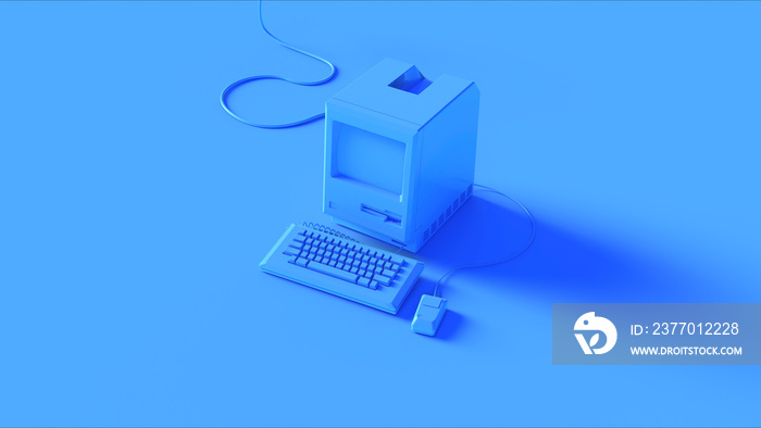 Blue Vintage Computer Keyboard and Mouse 3d illustration 3d render