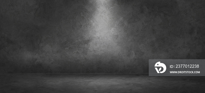 Old Grey Grungy Room With Empty Floor And Wall With Spotlight