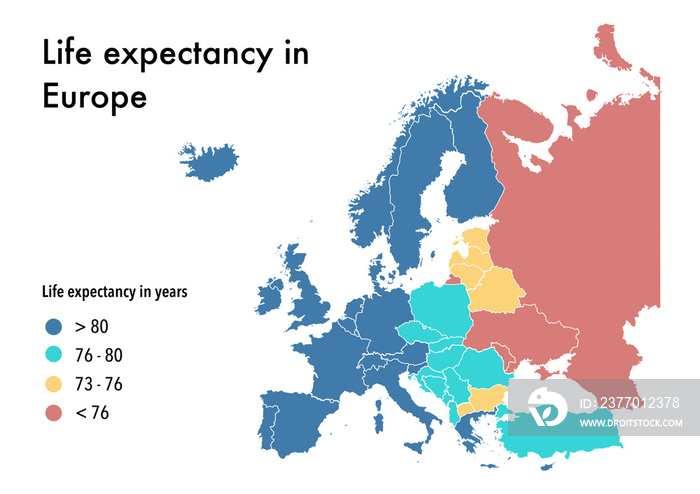 Map of life expectancy in Europe per country