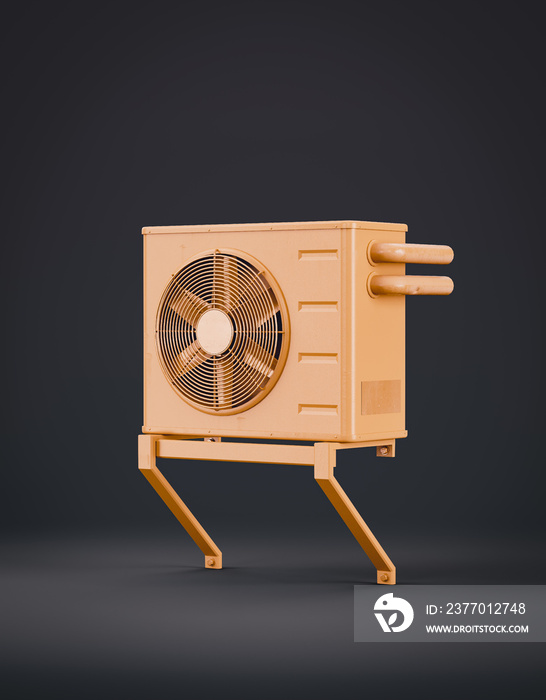 Monochrome single color yellow old industrial type air conditioner, military equipment, 3d illustration