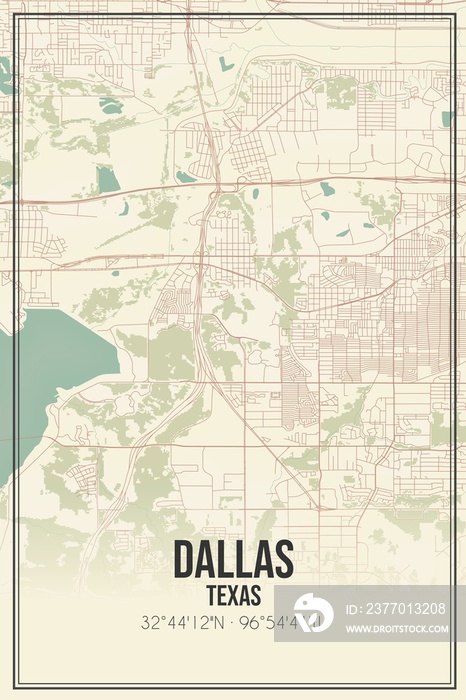 Retro US city map of Dallas, Texas. Vintage street map.