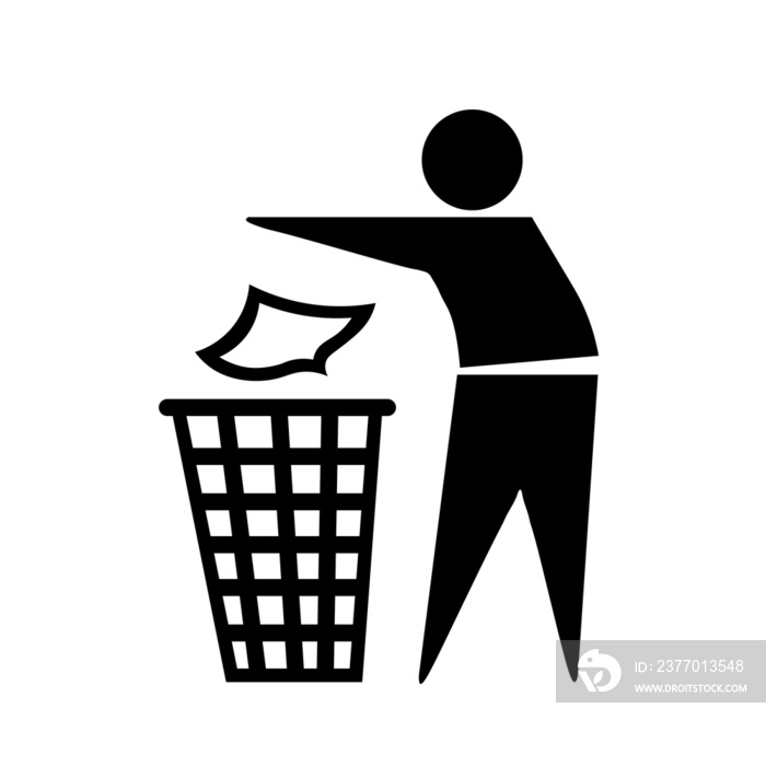 Throw away in the trash can Simple icon on product packaging and box