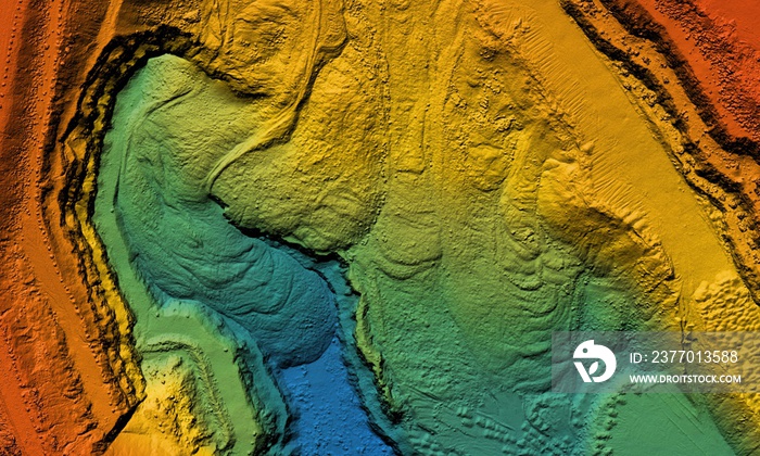 DEM - digital elevation model. GIS product made after proccesing aerial pictures. It shows excavation site with steep rock walls that was mapped from a drone