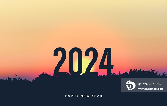 amazing sunset in orange sky or sunrise with sun over dark peak mountain top silhouette 2024 happy new year