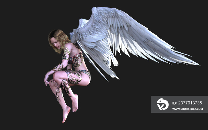 3d Illustration The Heaven Angel Wings, White Wing Plumage Isolated on Black Background with Clipping Path.