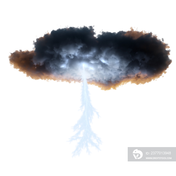 Dark, dense storm clouds with flashes of lightning on a transparent png Background. Graphic .