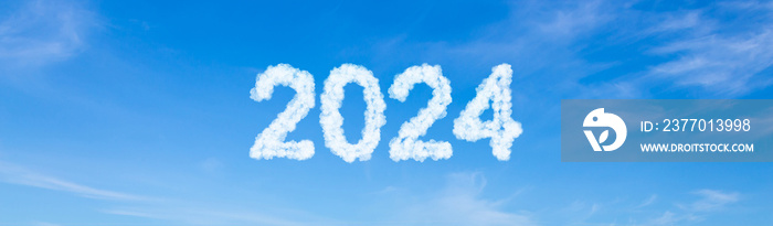 Year 2024 word made of clouds on blue sky background