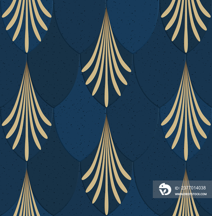 Dark blue and gold seamless pattern in art Deco style.