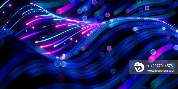 3d render, abstract background with wavy glowing neon lines, wallpaper with ultraviolet waves