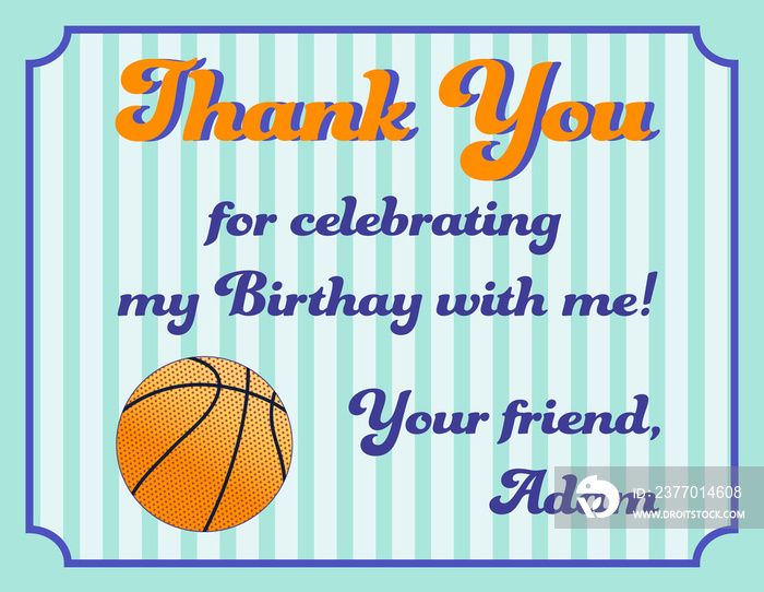 Thank You card basketball theme  Birthday party Thank you card template  Entrance invitation and admission