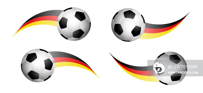 Soccer ball Icons with germany flag swoosh on white background.