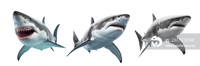 Ferocious great white shark on a white background