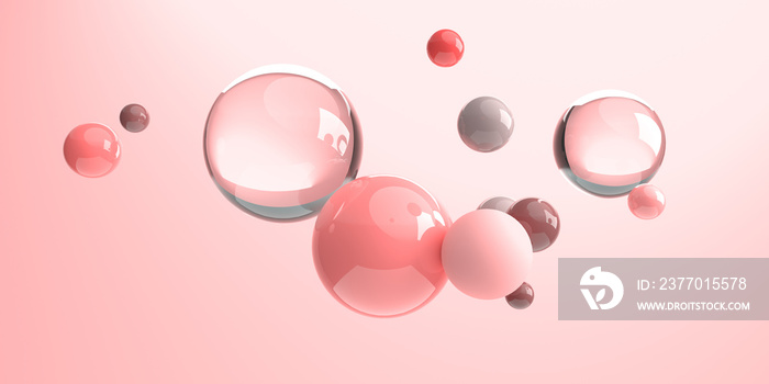 3D render of floating different size of spheres