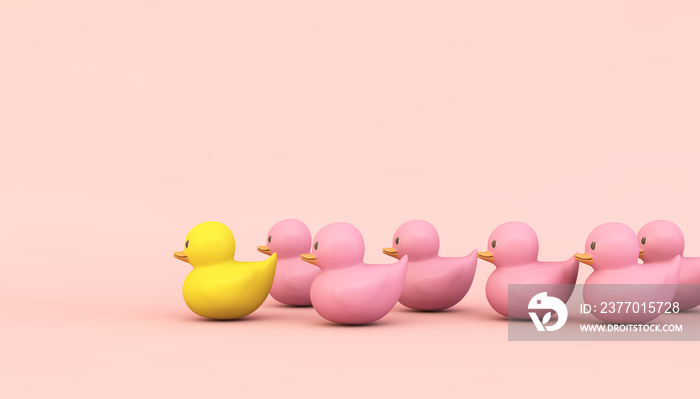 pink rubber ducks with yellow leader