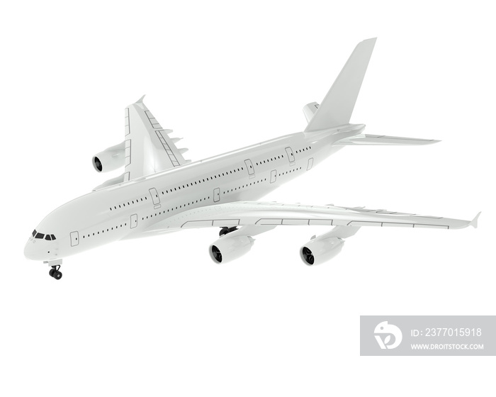 Flying airplane on transparent background. 3d rendering - illustration