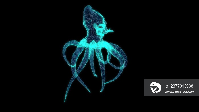 3d illustration - wire frame of Monster Octopus on black background