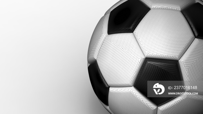 White-black soccer ball on spot light under white background. 3D illustration. 3D high quality rendering. PNG format.