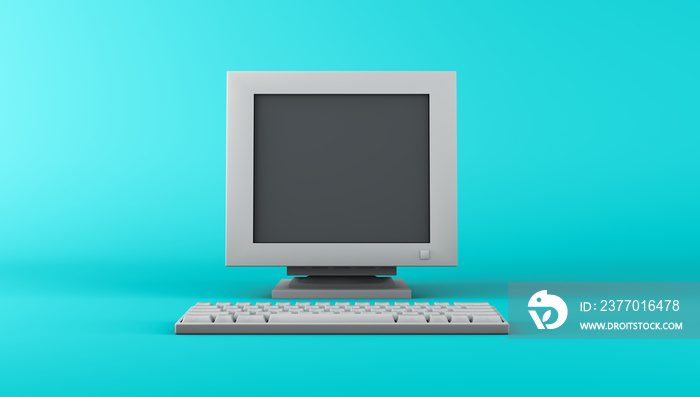 3D rendering, Realistic mock up old computer set with empty space screen monitor, vintage style or classic technology object, green color background.