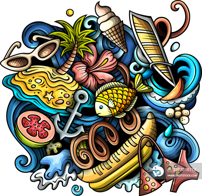 Summer beach detailed cartoon illustration