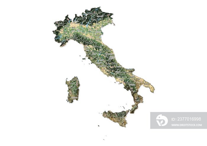 Isolated map of Italy with capital, national borders, important cities, rivers,lakes. Detailed map of Italy suitable for large size prints and digital editing.